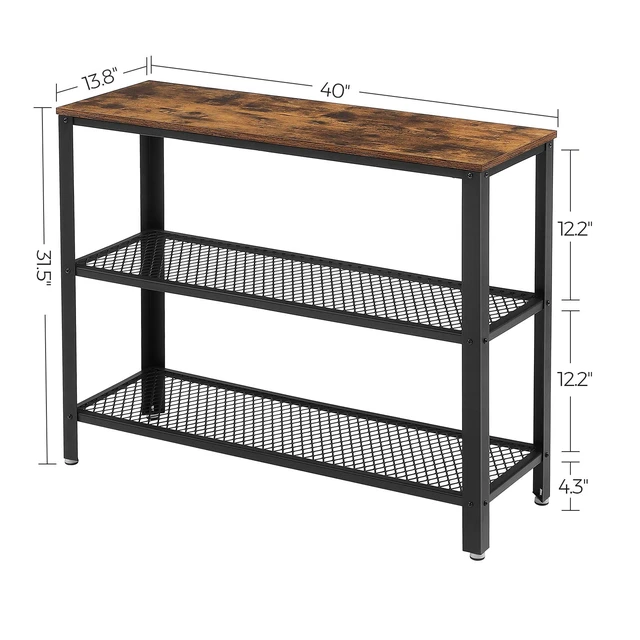 Alt view image 5 of 7 - 40" Industrial Console Table, 3 Tier, Narrow Entryway Table | Sofa Table with Storage Shelf for Living Room, Hallway, Bedroom, 13.8 x 40 x 31.5 Inches, Rustic Brown and Black, ULNT81BX