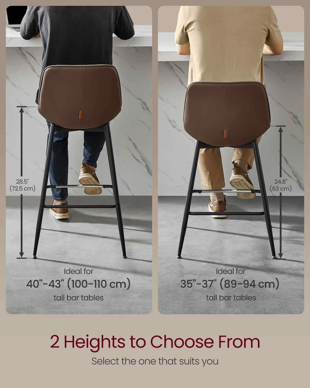 Alt view image 2 of 7 - Bar Stools Set of 2, Counter Height, with Back, 24.8-Inch | PU Leather, Ergonomic Backrest, Metal Legs, for Kitchen Island, Easy Assembly, Coffee Brown, LYNA Collection ULBC088K02