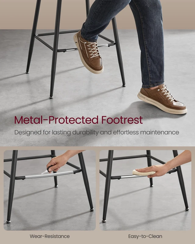Alt view image 4 of 7 - Bar Stools Set of 2, Counter Height, with Back, 24.8-Inch | PU Leather, Ergonomic Backrest, Metal Legs, for Kitchen Island, Easy Assembly, Coffee Brown, LYNA Collection ULBC088K02