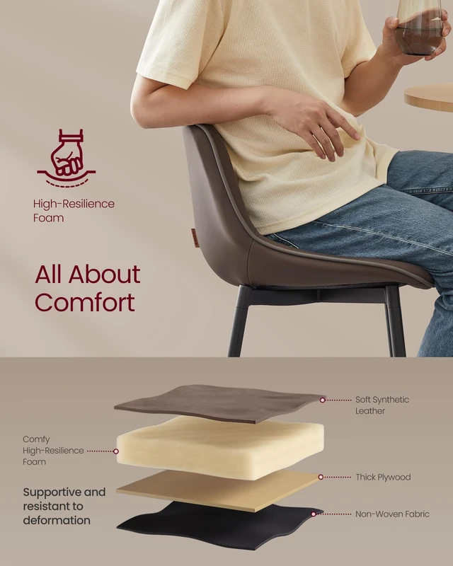 Alt view image 7 of 7 - Bar Stools Set of 2, Counter Height, with Back, 24.8-Inch | PU Leather, Ergonomic Backrest, Metal Legs, for Kitchen Island, Easy Assembly, Coffee Brown, LYNA Collection ULBC088K02