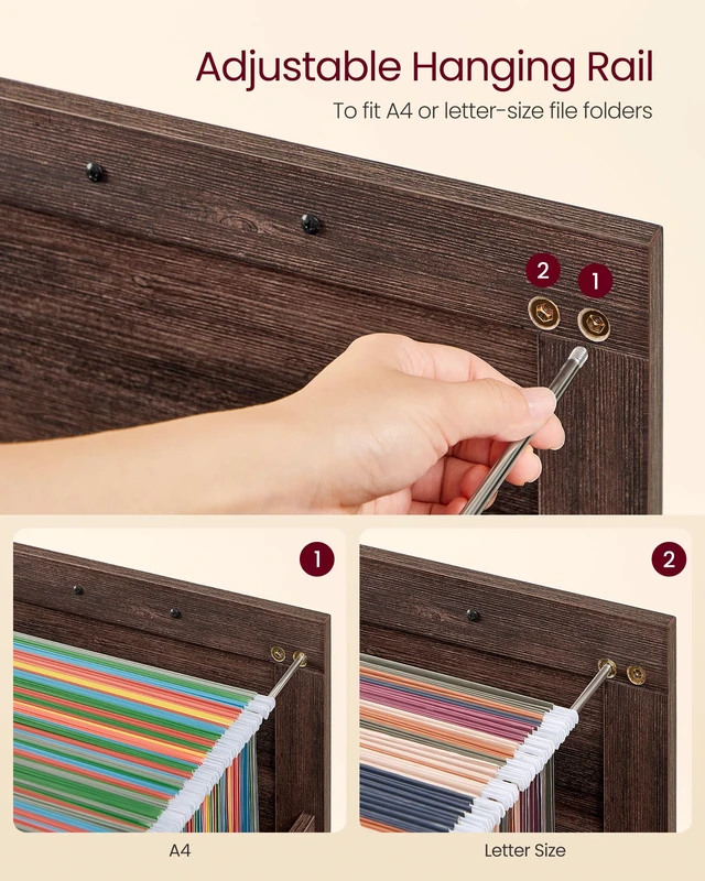 Alt view image 3 of 5 - File Cabinet with 3 Drawers, Printer Stand, Fit A4 Letter Size | Hanging File Folders, Farmhouse Style, for Home Office, Maroon Brown, HANAN Collection UOFC054K02
