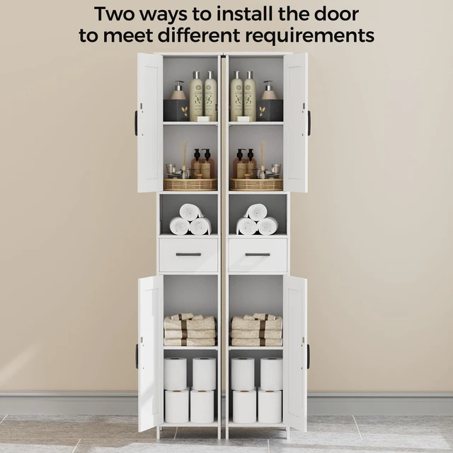 Alt view image 5 of 7 - 67" H Tall Bathroom Storage Cabinet with Barn Doors and Drawer | Narrow Storage Unit with Adjustable Shelves, Floor Cabinet for Bathroom, Living Room, Entryway or Kitchen, White, 11.8" W