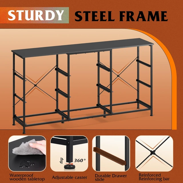 Alt view image 7 of 7 - Dresser TV Stand for 65'' TV, 9 Fabric Drawers of Wide Dresser, Black | Dresser for Bedroom with Steel Frame, Chest of Drawers with Wood Top, Easy to Assemble, Large Storage Capacity