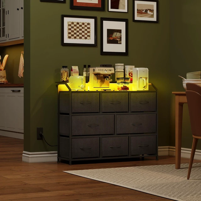 Alt view image 3 of 7 - Dresser for Bedroom, 8 Drawer LED Dresser with Outlet, Black | 8 roomy fabric drawers, LED ambient lighting, Built-in power outlet, Bedroom or living room, Chest of drawers