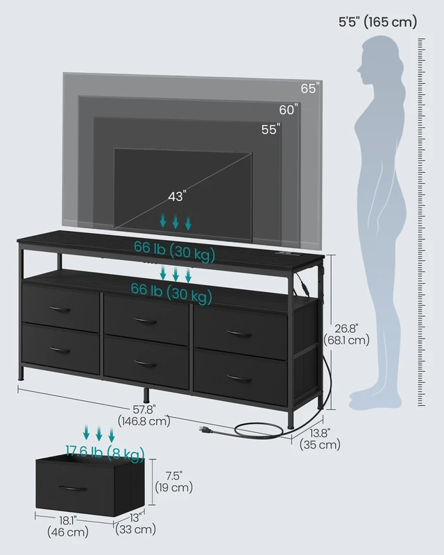 Alt view image 4 of 5 - Dresser for Bedroom, Wide Dresser with 6 Drawers & Open Shelf | TV Stand for TVs Up to 65 Inches, Chest of Drawers for Closet & Living Room, Ink Black, BELLAH Collection ULGS834BH02S