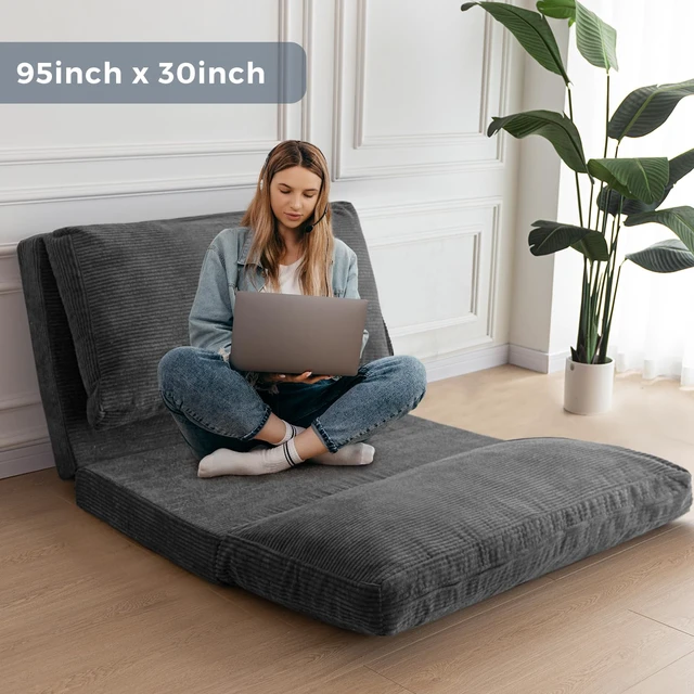 Alt view image 2 of 7 - Folding Sofa Bed, Convertible Chair Couch, Floor Bean Bag Sofa | Extra Thick with Washable Cover, Chaise Lounge, Bean Bag Couch Bed for Bedroom Living Room, Dark Grey, 30x91 Inch