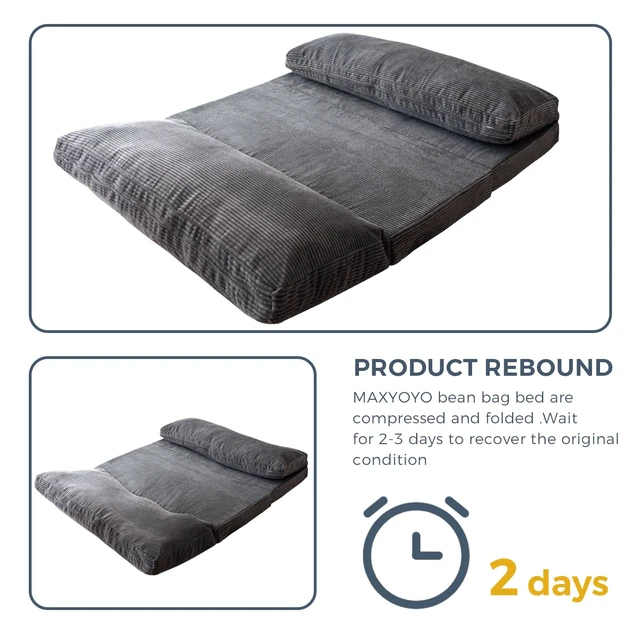 Alt view image 7 of 7 - Folding Sofa Bed, Convertible Chair Couch, Floor Bean Bag Sofa | Extra Thick with Washable Cover, Chaise Lounge, Bean Bag Couch Bed for Bedroom Living Room, Dark Grey, 30x91 Inch