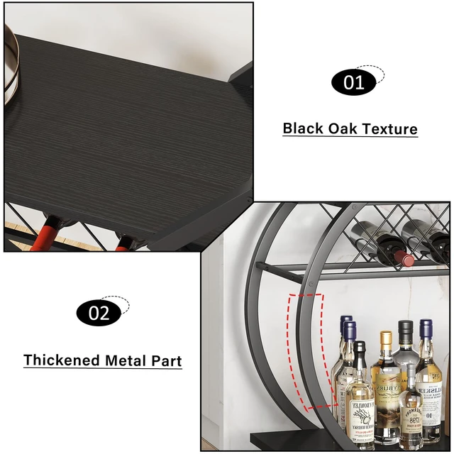 Alt view image 7 of 7 - Black Bar Cart with Wheels, Industrial Wine Cart with Storage for Home | Modern Bar Cart with Wine Rack, Beverage Rolling Kitchen Serving Cart, Wooden Microwave Drink Liquor Cart for Dining Room