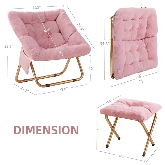 Alt view image 3 of 6 - Comfy Saucer Chair, Foldable Living Room Chairs, Soft Faux Fur Lounge Chair for Bedroom, Reading Chairs for Adults, Teens, X-Large (Pink)