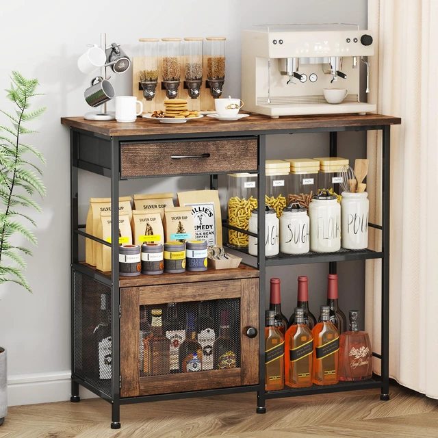 Main image of 33.31''x14.25'' Coffee Bar Cabinet - Large Farmhouse Coffee Stand Station Multi-Purpose Buffet Sideboard Cabinet with Drawers - Kitchen Bar Table for Living Room, Small Space, Espresso