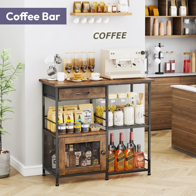 Alt view image 2 of 7 - 33.31''x14.25'' Coffee Bar Cabinet - Large Farmhouse Coffee Stand Station Multi-Purpose Buffet Sideboard Cabinet with Drawers - Kitchen Bar Table for Living Room, Small Space, Espresso