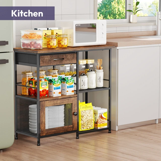 Alt view image 3 of 7 - 33.31''x14.25'' Coffee Bar Cabinet - Large Farmhouse Coffee Stand Station Multi-Purpose Buffet Sideboard Cabinet with Drawers - Kitchen Bar Table for Living Room, Small Space, Espresso