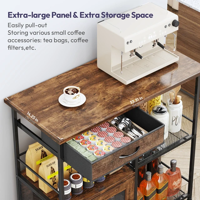 Alt view image 6 of 7 - 33.31''x14.25'' Coffee Bar Cabinet - Large Farmhouse Coffee Stand Station Multi-Purpose Buffet Sideboard Cabinet with Drawers - Kitchen Bar Table for Living Room, Small Space, Espresso