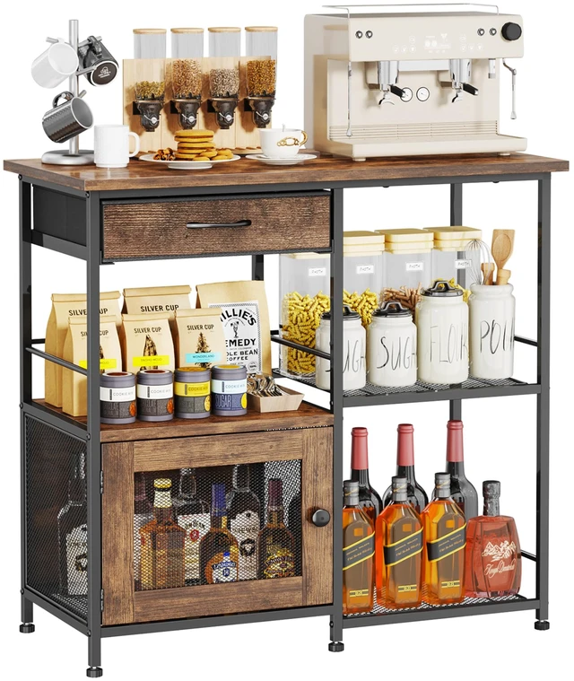 Alt view image 7 of 7 - 33.31''x14.25'' Coffee Bar Cabinet - Large Farmhouse Coffee Stand Station Multi-Purpose Buffet Sideboard Cabinet with Drawers - Kitchen Bar Table for Living Room, Small Space, Espresso