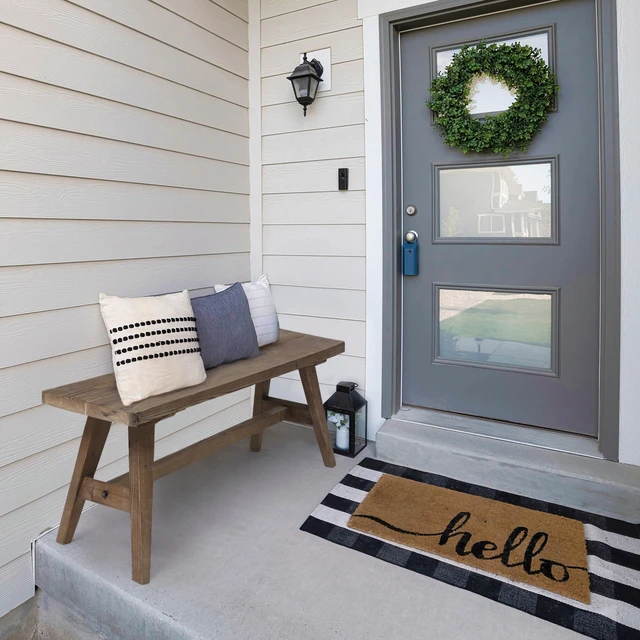 Alt view image 2 of 6 - 47" Farmhouse Wood Bench, Solid Wood Entryway Bench, Brown | Dining Room Seat for End of Bed, Hallway, Easy to Assemble, Rustic Farmhouse Decor