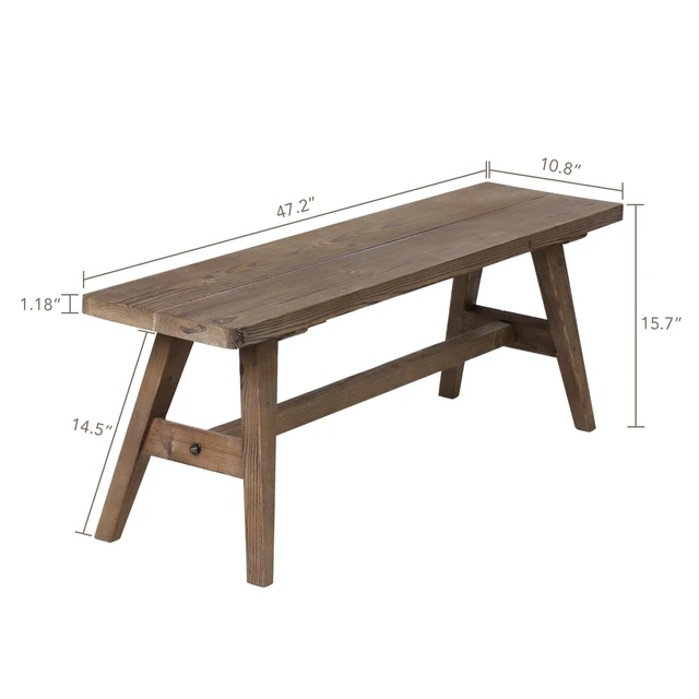 Alt view image 4 of 6 - 47" Farmhouse Wood Bench, Solid Wood Entryway Bench, Brown | Dining Room Seat for End of Bed, Hallway, Easy to Assemble, Rustic Farmhouse Decor