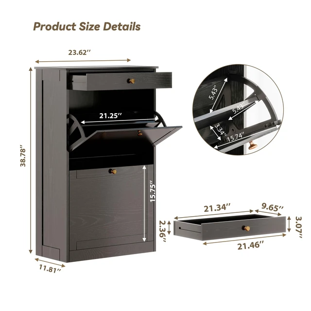 Alt view image 2 of 7 - Shoe Storage Cabinet with 2 Flip Drawers, Shoe Cabinet Organizer, Black | Freestanding Hidden Shoe Rack Cabinet with Door, Pet-Proof Shoe Cabinet Storage for Entryway Living Room Behind The Door
