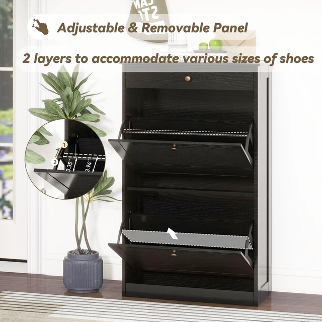 Alt view image 5 of 7 - Shoe Storage Cabinet with 2 Flip Drawers, Shoe Cabinet Organizer, Black | Freestanding Hidden Shoe Rack Cabinet with Door, Pet-Proof Shoe Cabinet Storage for Entryway Living Room Behind The Door