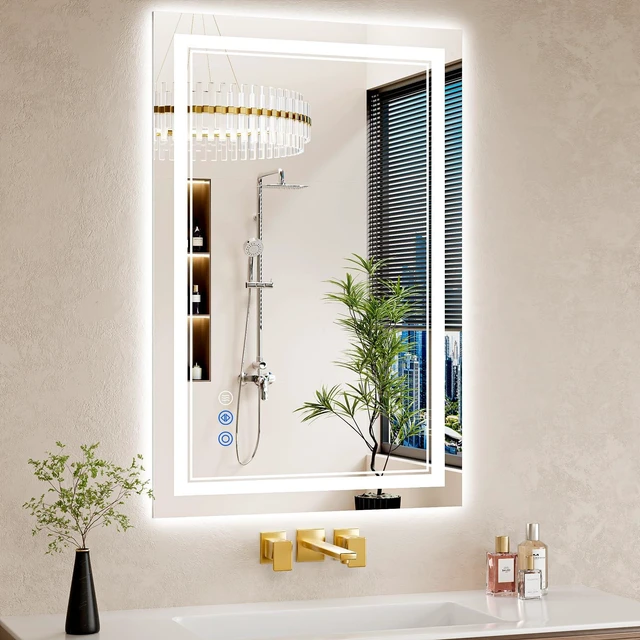 Main image of 24X36 LED Bathroom Mirror with Lights, Anti-Fog, Backlit + Front Lit, Dimmable, Led Vanity Mirror for Wall, Lighted Bathroom Mirror, 3 Colors, Shatter-Proof Tempered Glass