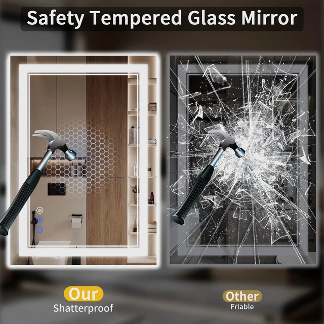 Alt view image 6 of 7 - 24X36 LED Bathroom Mirror with Lights, Anti-Fog, Backlit + Front Lit, Dimmable, Led Vanity Mirror for Wall, Lighted Bathroom Mirror, 3 Colors, Shatter-Proof Tempered Glass