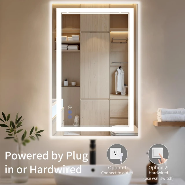 Alt view image 7 of 7 - 24X36 LED Bathroom Mirror with Lights, Anti-Fog, Backlit + Front Lit, Dimmable, Led Vanity Mirror for Wall, Lighted Bathroom Mirror, 3 Colors, Shatter-Proof Tempered Glass