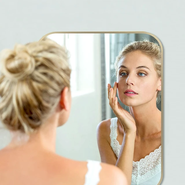 Alt view image 3 of 7 - 24x36 Inch Gold Bathroom Mirror, Brushed Brass Gold Metal Framed Rectangular Mirror with Rounded Corner, Wall Mounted Vanity Mirror for Bedroom or Living Room, Horizontal/Vertical