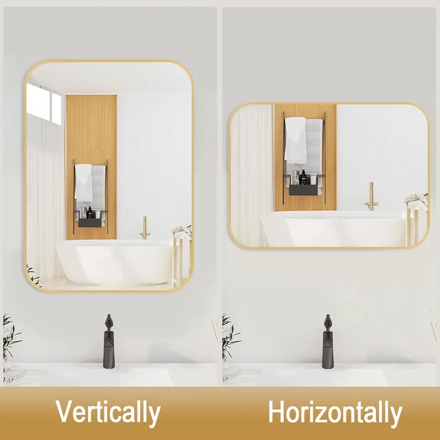 Alt view image 7 of 7 - 24x36 Inch Gold Bathroom Mirror, Brushed Brass Gold Metal Framed Rectangular Mirror with Rounded Corner, Wall Mounted Vanity Mirror for Bedroom or Living Room, Horizontal/Vertical