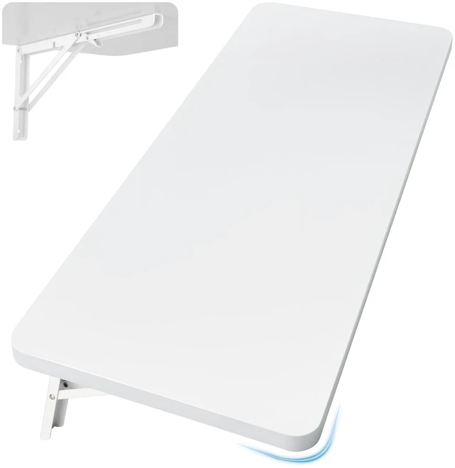 Main image of Wall Mounted Folding Table 39.4L x 19.7W, White | Laundry Folding Table with Heavy Duty Metal Collapsible Shelf Brackets, Wall Mounted Desk Fold Down for Small Spaces