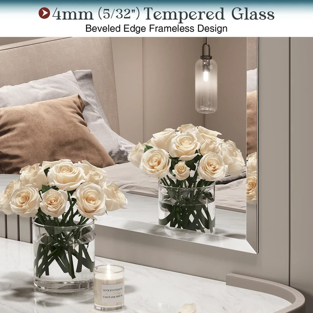 Alt view image 4 of 7 - Frameless Bathroom Mirror, 30"x36" Beveled Bathroom Mirror for Vanity, Wall Mount Mirrors with 4mm Tempered Glass for Bedroom Entryway Living Room Hangs Horizontally or Vertically