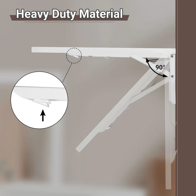 Alt view image 7 of 7 - Wall Mounted Folding Table 39.4L x 19.7W, White | Laundry Folding Table with Heavy Duty Metal Collapsible Shelf Brackets, Wall Mounted Desk Fold Down for Small Spaces