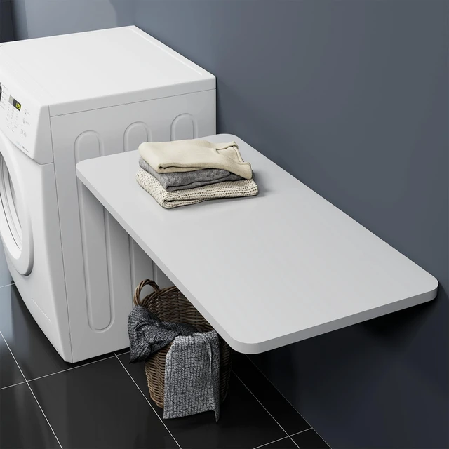Alt view image 6 of 7 - Wall Mounted Folding Table 39.4L x 19.7W, White | Laundry Folding Table with Heavy Duty Metal Collapsible Shelf Brackets, Wall Mounted Desk Fold Down for Small Spaces