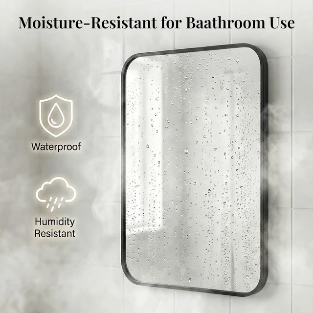 Alt view image 4 of 7 - 2-Pack 22x30 Inch Matte Black Rounded Rectangle Vanity Mirrors | Double Vanity or Two Bathrooms, Pair or Separate Use, Iron Frame, Layered Shadow Box Look, Two-Way Mount