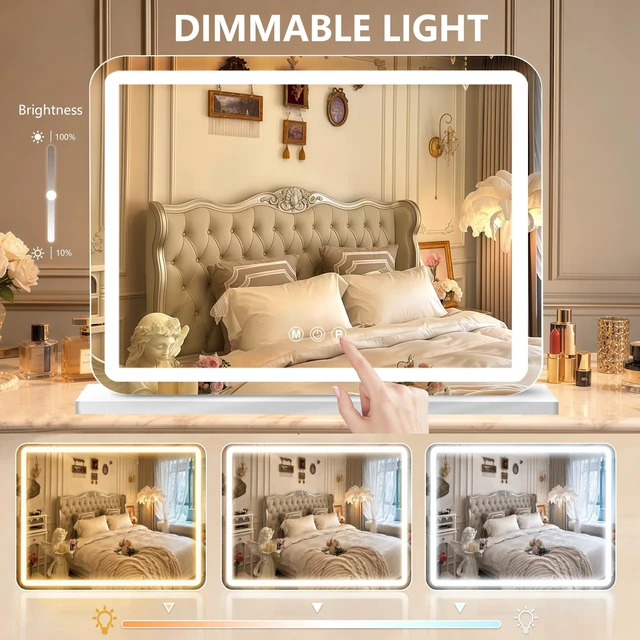 Alt view image 5 of 7 - 32"x24" Vanity Mirror with Lights, Led Makeup Mirror, Lighted Makeup Mirror with 3 Color Dimmable Lights, Smart Touch Screen Control, Aluminum Metal Frame,USB Charging Port