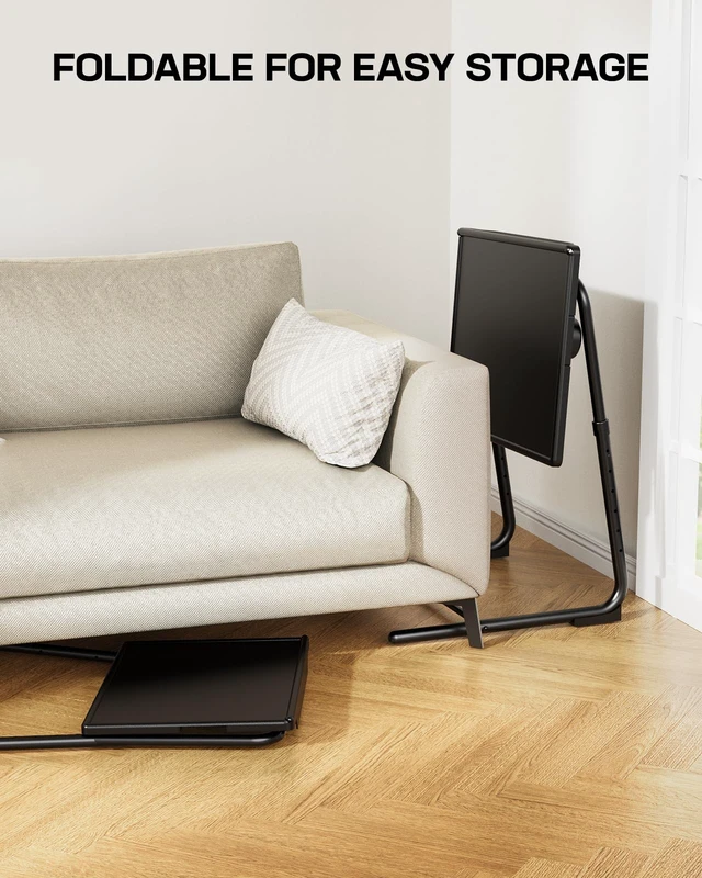 Alt view image 7 of 7 - TV Tray Table Set of 2, 6 Height & 3 Tilt Adjustments, Black | Adjustable TV Tray Table with Cup Holder, Crossbar for Stability, TV Tray for Eating, Working, Drawing on Sofa, Bed, Chair