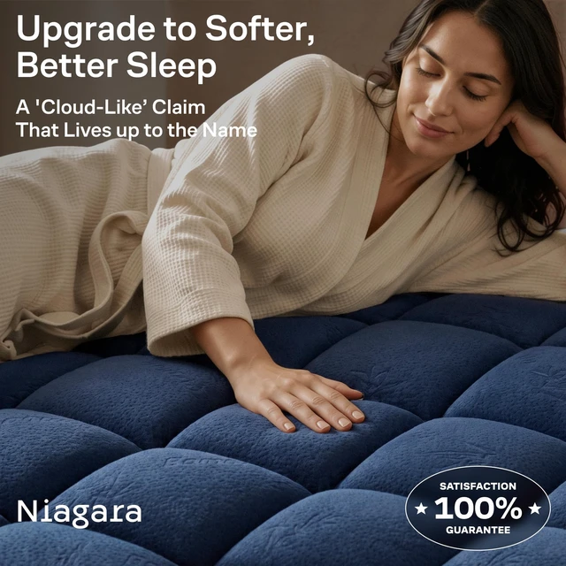 Alt view image 2 of 6 - King Ultra Soft Mattress Topper Back Pain Relief | Rayon Derived from Bamboo, 20" Deep Pocket, Breathable Pillow Top Mattress Pad, Perfect for Hot Sleepers, Navy Blue
