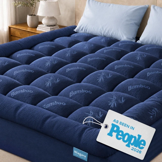 Main image of King Ultra Soft Mattress Topper Back Pain Relief | Rayon Derived from Bamboo, 20" Deep Pocket, Breathable Pillow Top Mattress Pad, Perfect for Hot Sleepers, Navy Blue
