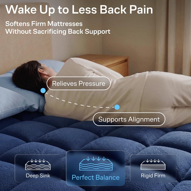 Alt view image 4 of 6 - King Ultra Soft Mattress Topper Back Pain Relief | Rayon Derived from Bamboo, 20" Deep Pocket, Breathable Pillow Top Mattress Pad, Perfect for Hot Sleepers, Navy Blue