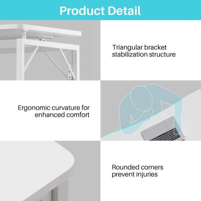 Alt view image 5 of 7 - 40" White Folding Desk, No Assembly, Wooden Top, Middle Size | Foldable Desk for Work, Study, Writing | Ergonomic, Safe Corners | Hold 150 lbs, Foldable Table Built to Last | Glossy Top