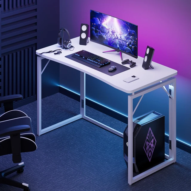 Alt view image 7 of 7 - 40" White Folding Desk, No Assembly, Wooden Top, Middle Size | Foldable Desk for Work, Study, Writing | Ergonomic, Safe Corners | Hold 150 lbs, Foldable Table Built to Last | Glossy Top
