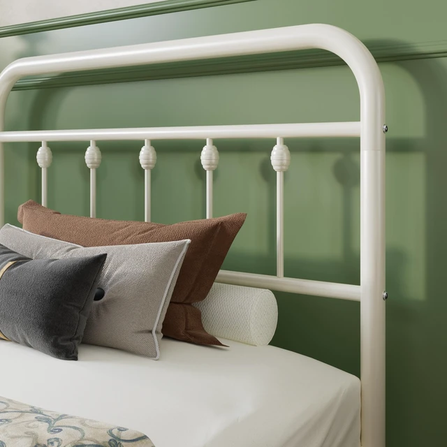 Alt view image 3 of 7 - Twin Metal Bed Frame with Victorian Iron-Art Headboard, Cream | Victorian Iron-Art Headboard and Footboard, Easy Assembly, Under Bed Storage, No Box Spring Required