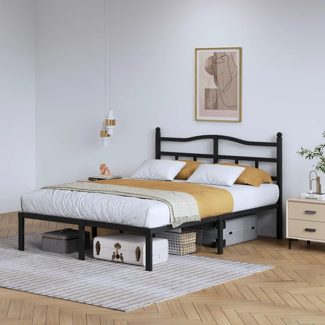 Alt view image 3 of 6 - Metal Bed Frame with Headboard - 14 Inch King Size Heavy Duty Bedframe Black Basic Steel Slats Platform No Box Spring Needed/Easy Assembly/Noise Free