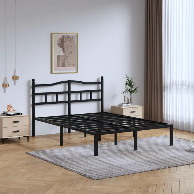 Alt view image 4 of 6 - Metal Bed Frame with Headboard - 14 Inch King Size Heavy Duty Bedframe Black Basic Steel Slats Platform No Box Spring Needed/Easy Assembly/Noise Free