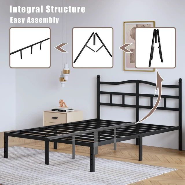 Alt view image 6 of 6 - Metal Bed Frame with Headboard - 14 Inch King Size Heavy Duty Bedframe Black Basic Steel Slats Platform No Box Spring Needed/Easy Assembly/Noise Free