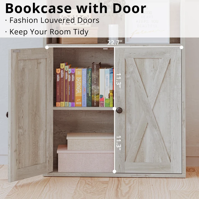 Alt view image 6 of 7 - Industrial Bookshelves and Bookcases with Doors Floor Standing 6 Shelf Display Storage Shelves 70 in Tall Bookcase for Home Office, Living Room