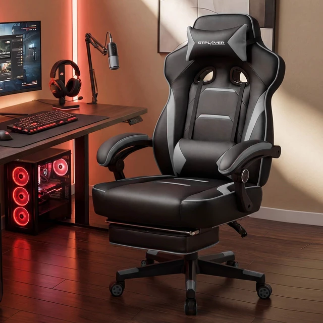 Alt view image 2 of 7 - Gaming Chair for Adults, Big and Tall 350LBS Heavy Duty Office Chair, Ergonomic High Back Lumbar Support and Recliner for Back Pain Relief, Sky Gray