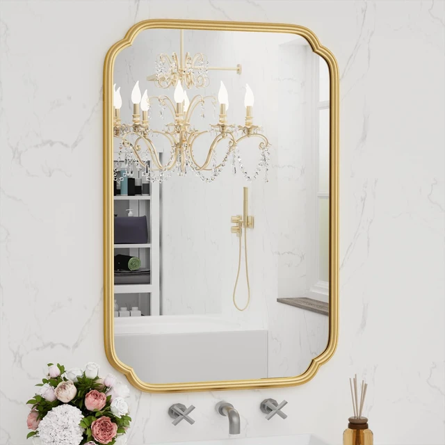 Main image of Gold Bathroom Vanity Mirror for Wall 24" x 36" Modern Rounded Rectangle Mirror with Metal Framed Mirrors for Over Sink Wall Decorative (Horizontal/Vertical)