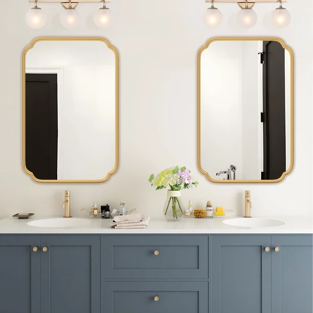 Alt view image 2 of 7 - Gold Bathroom Vanity Mirror for Wall 24" x 36" Modern Rounded Rectangle Mirror with Metal Framed Mirrors for Over Sink Wall Decorative (Horizontal/Vertical)