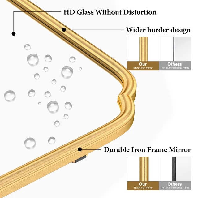 Alt view image 5 of 7 - Gold Bathroom Vanity Mirror for Wall 24" x 36" Modern Rounded Rectangle Mirror with Metal Framed Mirrors for Over Sink Wall Decorative (Horizontal/Vertical)