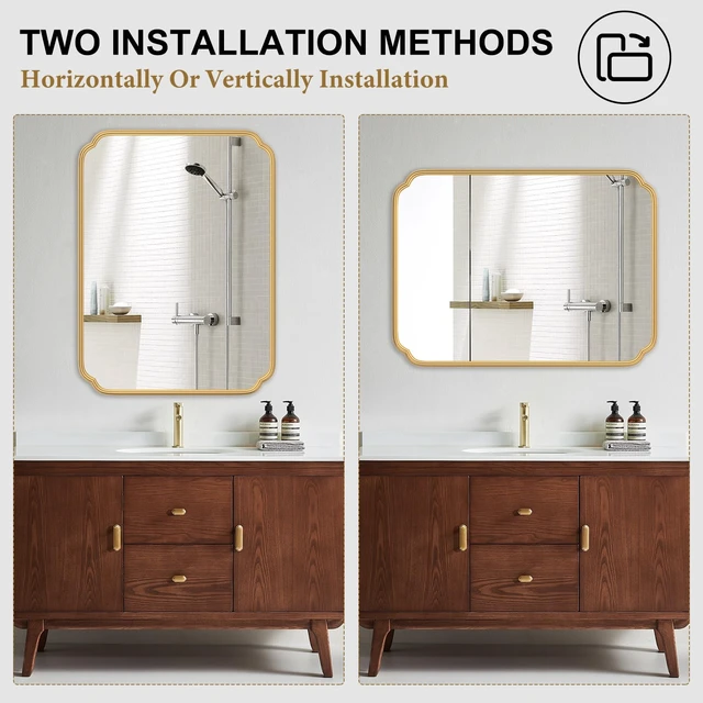 Alt view image 6 of 7 - Gold Bathroom Vanity Mirror for Wall 24" x 36" Modern Rounded Rectangle Mirror with Metal Framed Mirrors for Over Sink Wall Decorative (Horizontal/Vertical)