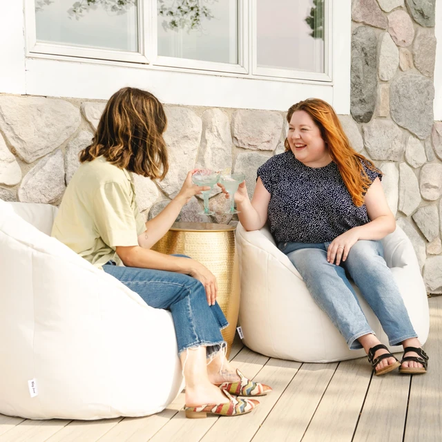 Alt view image 3 of 6 - Milano Outdoor Beanbag Chair White Marine | Polystyrene Bean Filled, Refillable, Vinyl, UV-Protected, Weather-Resistant, Fade-Proof Fabric